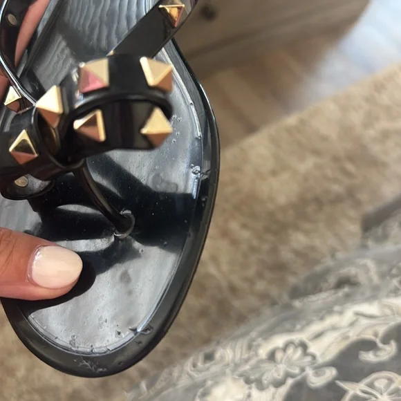 Valentino Black and Gold Studded Sandals - Picture 3 of 8
